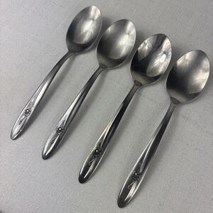 Sears Roebuck Provincial Rose Stainless Soup‎ Spoon 7 1/4" Set Of 4